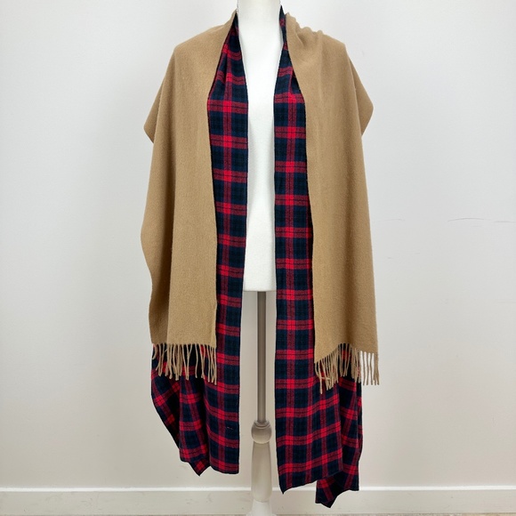 Donni Charm Wool Flannel Double Layer Wrap Scarf Tan Red Made in USA One Size. - Picture 1 of 9